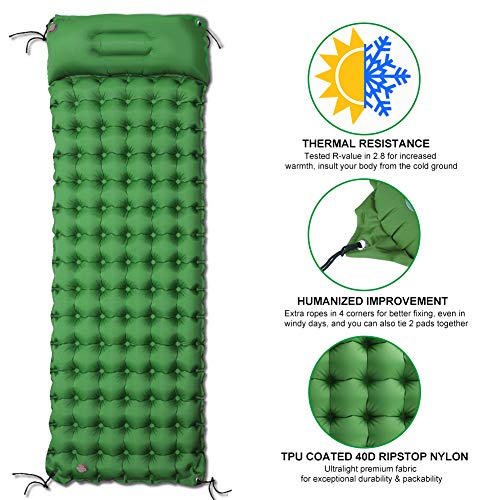 Sleeping Pad for Camping Backpacking, Thickened 3.7" & Widened 27.5" Ultralight Compact Camping Pad with Pillow Lightweight Air Mattress Inflatable Sleeping Mat for Hiking, Travelling, Biking - Thumbnail 3