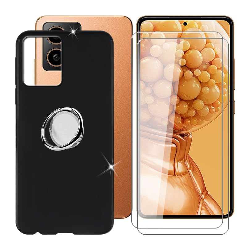 BUNALFaa for HMD Pulse Pro (6.65") Phone Case + (2 Pack) Screen Protector, Ultra Thin Silicone Case Bumper Shockproof Anti-Drop Slim Protective Case with Phone Ring Holder - Black