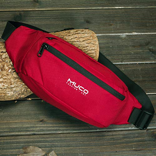 MUCO Travel Running Waist Fanny Pack for Women and Men Water Resistant Lightweight Waist Bag Waist Pack Hip Bum Bag with Adjustable Strap for Outdoors Travel Running Hiking Cycling, Red - Thumbnail 5