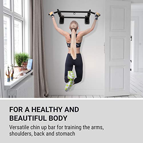 Klarfit Pro X Pull Up Bar â€¢ Chin Ups â€¢ 3 Grip Positions â€¢ Hangers for Punching Bags, Power Ropes, Sling Trainers â€¢ Wall Mounting â€¢ Heavy Duty Anchors â€¢ Max. Load: 770 lb â€¢ Powder-Coated Steel â€¢ Black