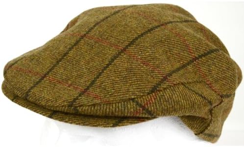 Mens Shooting / Flat / Peak Cap. 100% Pure Wool. Made in Irish Woolen Mill. Brown Check. Large