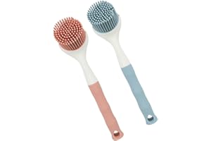 Healeved 2pcs Silicone Pot Scrubber Brush Non-Stick Safe Kitchen Sink Brush TPR Material Ergonomic Handle for