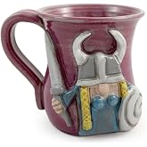 American Made Stoneware Pottery - Sculpted Viking Woman Coffee Mug