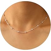 DIBOLA Dainty Pearl Necklaces for Women 14K Gold/Silver Plated Cute Single Pearl Necklace Elegant Small Tiny Pearl Choker Thin Chain Necklace Simple White Pearl Drop Y Long Necklace Freshwater Pearled Pendant Necklace Pearls Jewelry Gift