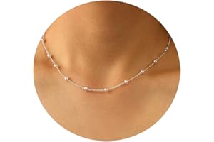 DIBOLA Dainty Pearl Necklaces for Women 14K Gold/Silver Plated Cute Single Pearl Necklace Elegant Small Tiny Pearl Choker Thin Chain Necklace Simple White Pearl Drop Y Long Necklace Freshwater Pearled Pendant Necklace Pearls Jewelry Gift