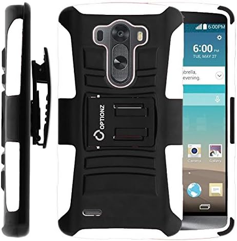 Optionz LG G3 Case - Prime Series Dual Layer Holster Case with Kickstand and Locking Belt Swivel Clip (White)