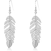 NUNAGIN Bohemian Floating Feathers Dangle Earrings - Long Hanging Metal Link Leaf Drops for Women -Lightweight Layered Dangling Leaves Hook Earrings