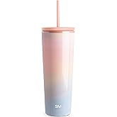 Simple Modern Plastic Tumbler with Lid and Straw | Reusable BPA Free Iced Coffee Cups Double Wall Smoothie Cup | Gifts for Women Men Him Her | Classic Collection | 24oz | Sherbet Swirl