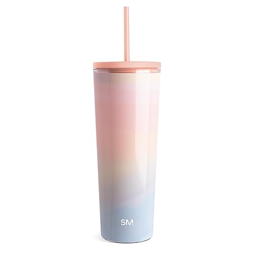 Simple Modern Plastic Tumbler with Lid and Straw | Reusable BPA Free Iced Coffee Cups Double Wall Smoothie Cup | Gifts for Women Men Him Her | Classic Collection | 24oz | Sherbet Swirl