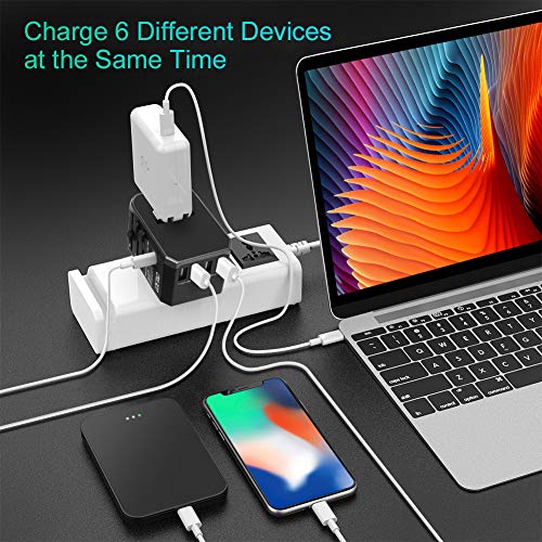 LOETAD Travel Power Adapter Universal All in One Wall Charger International AC Power Plug Adapter with 3.0 A Type C and 4 USB for UK USA EU AUS Asia