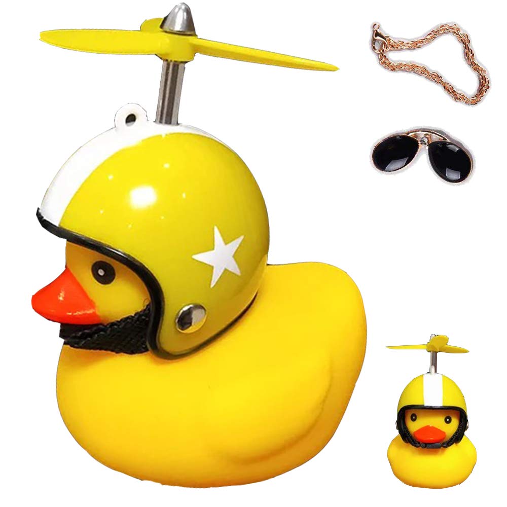 ACEDOAMARE Duck Bike Bell, Cute Rubber Yellow Duck Bicycle Accessories with LED Light Propeller Helmet Squeeze Horns for Cycling Motorcycle Car Handlebar Bicycle (Yellow Star)