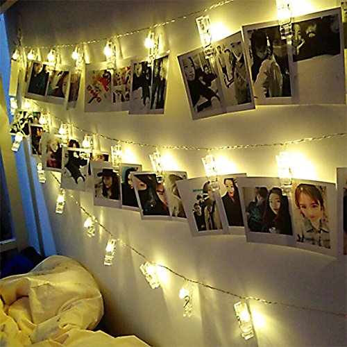 Led Photo Clip String Lights Indoor String Lights Seasonal Lighting Outdoor String Lights for Hanging Photos, Cards, Memos Home/Halloween/Birthday/Party Decorations Battery Powered White (20 LED)