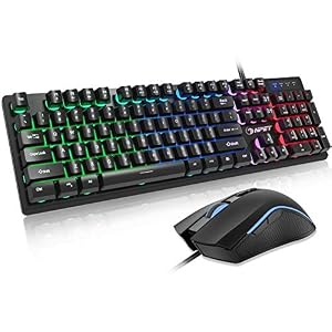 NPET S20 Wired Gaming Keyboard Mouse Combo, LED Backlit Quiet Ergonomic Mechanical Feeling Keyboard, Backlit Gaming…