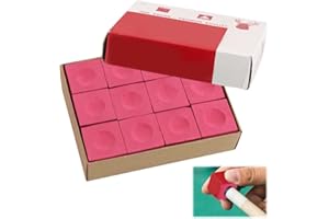12-Pack Pool Chalk Professional A-Grade Billiard Cue Chalk, Pink 2.2x2.2x2.5cm, Portable 7x9.5cm Storage Box, Dry Formula for