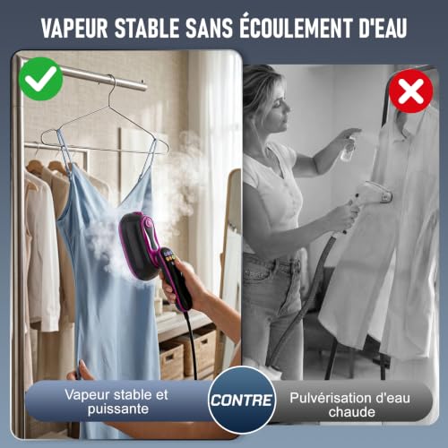 2 in 1 Garment Steamer, 1300 W Portable Garment Steamer, Travel Iron, Multi-Mode Touch Screen, 4 Steams, Dry Ironing + Self-Cleaning, 160 ml Tank Home/Travel