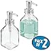 mDesign Square Glass Refillable Liquid Soap Dispenser Pump Bottle for Bathroom Vanity Countertop, Kitchen Sink - Holds Hand Soap, Dish Soap, Hand Sanitizer, Essential Oils - 2 Pack - Clear/Chrome