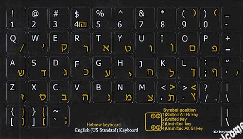 HEBREW-ENGLISH NON TRANSPARENT BLACK BACKGROUBD LABELS FOR ANY COMPUTER KEYBOARDS