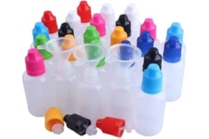 NANSHINE 100MLx10 LDPE Plastic Dropper Bottles Empty Squeeze Liquid Eye Dripper Containers with Child Resistant Cap (Bottles + Mixing Color Caps + Tips+label)