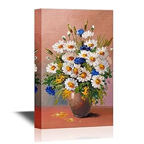 Canvas Wall Art - Still Life a Bouquet of Daisies Flowers - Gallery Wrap Modern Home Art | Ready to Hang - 12x18 inches