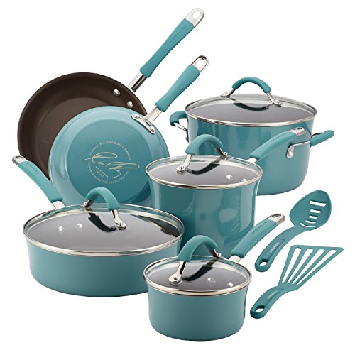 Rachael Ray Cucina Hard Porcelain Enamel Nonstick Cookware Set, 12-Piece, Agave Blue (2)