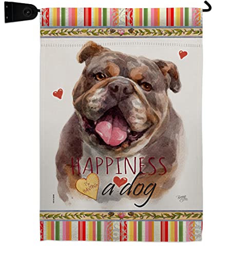 Breeze Decor Chocolate Bulldog Happiness Garden Flag Set Mailbox Hanger Dog Pup…