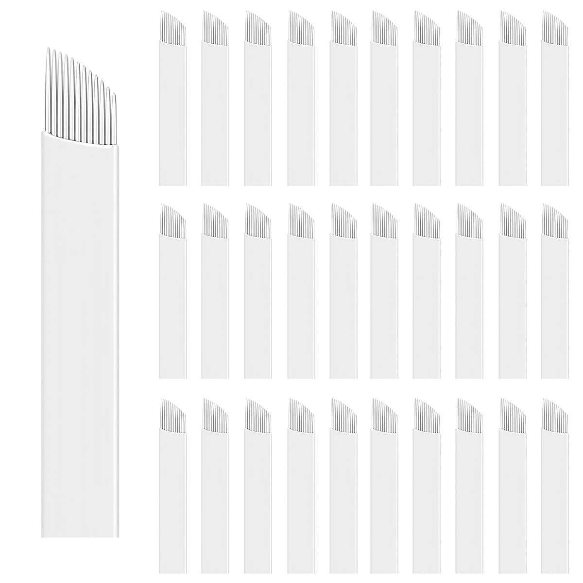 ZJIVQO 50pcs Microblading Blades for Eyebrows Tattoo 12 Pins Sloped Needles for Eyebrow Semi Permanent Makeup Stainless Steel Permanent Makeup Manual Eyebrow Tattoo Needle,White