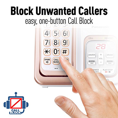PANASONIC Expandable Cordless Phone System with Link2Cell Bluetooth, Voice Assistant, Answering Machine and Call Blocking - 2 Cordless Handsets - KX-TGD562G (Rose Gold/White) - Thumbnail 4