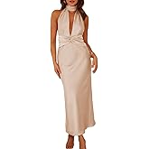 Summer Sexy Satin Backless Halter Maxi Dress for Women Elegant Sleeveless V Neck Twist Wedding Guest Dresses Cocktail