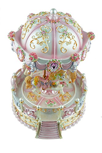 ACCOCO Large Carousel Music Box Luxury Color Change LED Light Luminous Rotating 3-horse Merry-Go-Round Music Boxï¼ŒTwo Melody Carrying You from Castle in the Sky and Swan Lank (Pink)