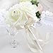 OurWarm Bridal Wedding Bouquet Crystal Roses Pearl Bridesmaid Bouquets Artificial Silk Flowers - 6 Pack