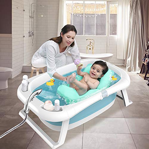 SURPCOS 4-in-1 Portable Baby Folding Bathtub, Collapsible Infant to Toddler Space Saver Foldable Bath tub, Anti Slip Skid Proof (Blue) - Thumbnail 6
