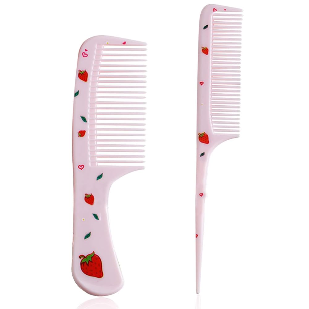 2 Pcs Kids Set Girls Hair Brush Plastic Cute Hair Comb Fashion Kids Hair Brush for Kids Girls Curly Straight Long Hair