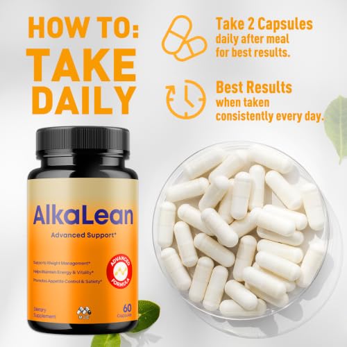 Alkalean Capsules, Official Alkalean Pills with All Natural Ingredients, Advanced Weight and Wellness Support Supplement, Maximum Strength Healthy Lifestyle Multivitamins for Women & Men (60 Capsules)
