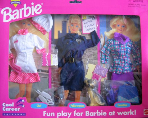 Barbie Cool Career Fashions CHEF, POLICE OFFICER w Dog & EXECUTIVE (1995 Arcotoys, Mattel)