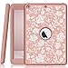 Hocase iPad 9.7 2018/2017 Case Heavy Duty Shockproof Silicone Rubber+Hard Shell Hybrid Protective Case w/ Rose Floral Print for iPad 5th/6th Generation A1893/A1954/A1822/A1823 - Rose Gold Pink