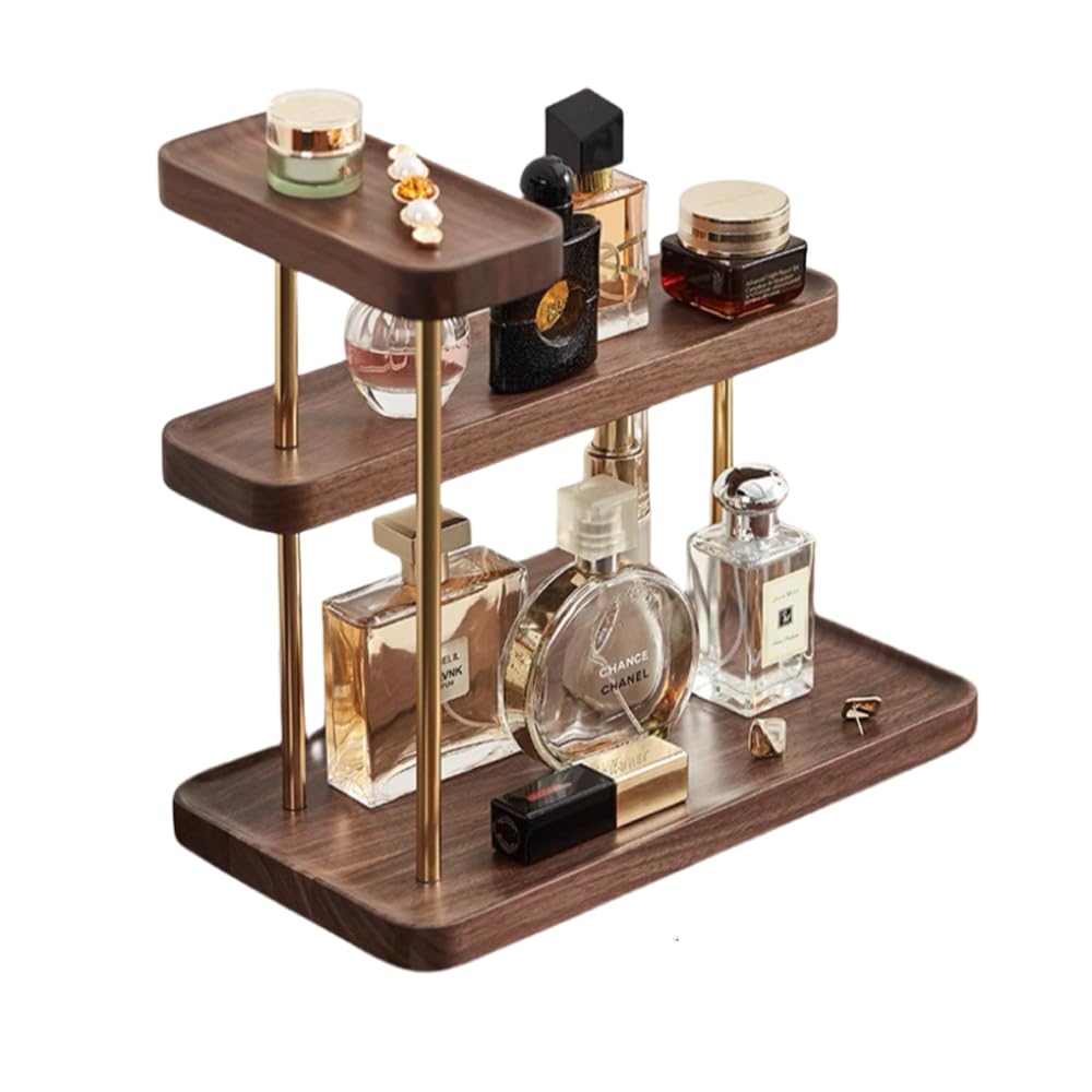 Photo 1 of 3 Tier Solid Black Walnut Wooden Cologne Organizer for Men Wooden Countertop Perfume Display Stand for Skincare, Makeup, Cosmetics, Perfume Bathroom Vanity