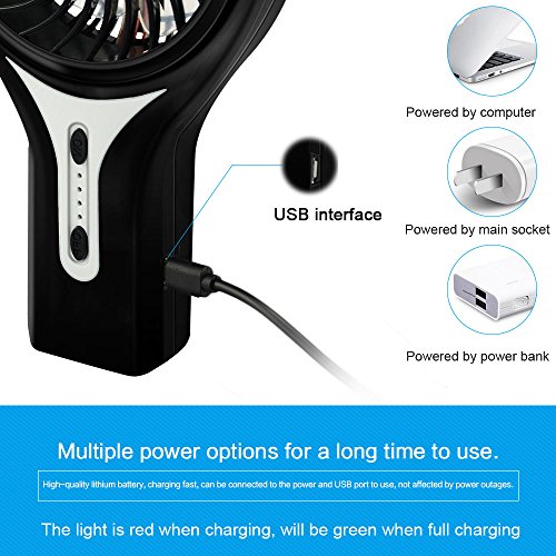 Anpress Mini Personal USB Rechargeable Handheld Fan with 3 Speed Adjustable, 7-Colorful Night Light, Battery/USB Powered, Portable Cool Student Fan for Home Office Outdoor and Travel (Black) - Thumbnail 5