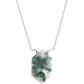 SUNSHINEGEMS Natural Moss Agate fancy Hexagon Shape Necklace, Polished Gemstone, Healing Crystals, Gift for Her, Birthday, Gemstone Jewelry 18 inch Weight 10 Carat Stone Size Approx 10 MM (Moss Agate)