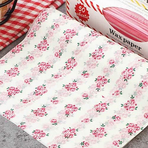 50 Sheets Wax Paper Food Wrapping Greaseproof Waterproof Liners Eco-Friendly Sustainable Food Storage Reusable Wax Wraps Tissue for Bread, Sandwich, Burger, Fries, Snacks, Fruits (Rose) - Image 4