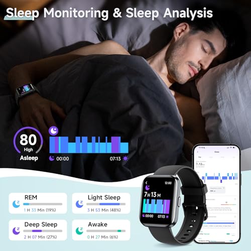 Smart Watch for Men Women, 1.8" Fitness Tracker for Android & iPhone, Answer/Make Calls, Alexa Built-in, Heart Rate/Sleep/SpO2 Monitor Smartwatch, 3ATM Waterproof Watches, 101+ Sport Modes, 2 Bands