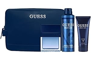 Guess Seductive Homme Blue 3.4oz EDT Spray, 6.0oz Deodorant Body Spray, 3.4oz Shower Gel, Pouch Men 4 Pc Gift Set
