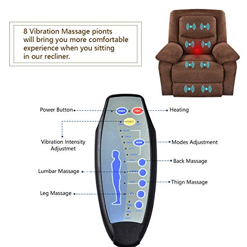 Recliner Chair Sleeper Reading Chairs for Bedroom Oversized Linen Recliner Chairs for Living Room Theater Seating Power Recliner with Heat and Massage (Brown)