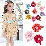 10pcs Toddlers Baby Girls Kids Teens Hair Bows Alligator Clips Flower Barrettes (Ribbon Flower with Rhintsone)