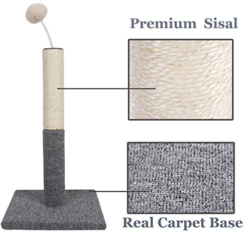 Dimaka 26" Sisal Cat Scratching Post with Spring Teasing Ball, Natural