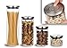 #1 - ELEMENTAL KITCHEN - Airtight Borosilicate Glass Storage Container Set - One Button Seal - Set of 4 - Highest Quality, Stacking & Precision Crafted Jars, New Brushed Stainless Steel Lid