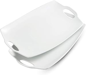 Serving Tray with Handle Exrta Large Porcelain Serving Platter Perfet for Display 16-Inch White