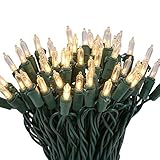 LED Mini Christmas Tree Light 100 Count Bulbs with 52 Ft Green Wire Warm White Color Similar to Incandescence Mini Light Longer Lifetime More Safety