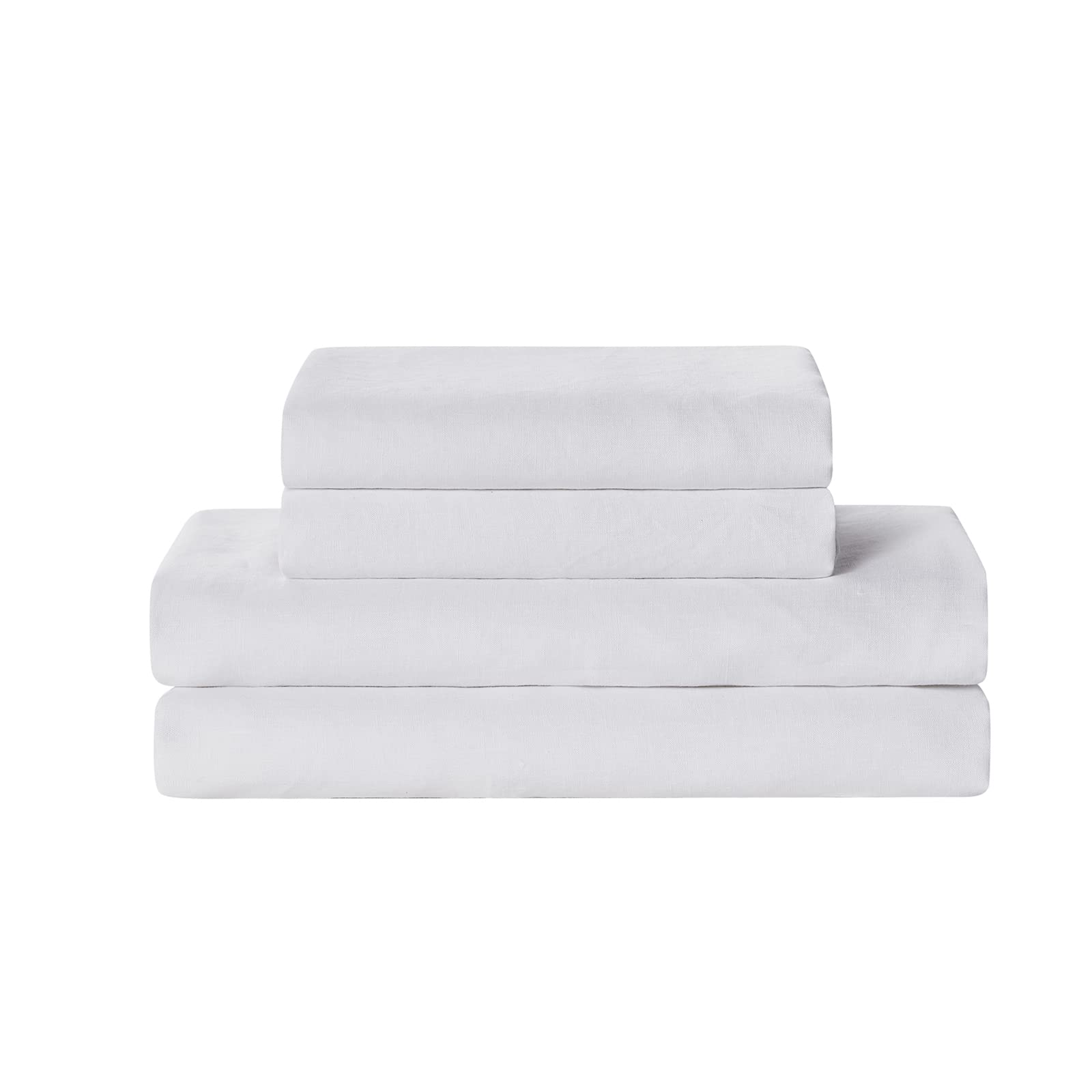 Photo 1 of YnM Linen Sheet Set - Cozy, Skin-Friendly, and Eco-Friendly Pure Linen Sheets Collection, 4-Piece Set Includes Flat Sheet, Fitted Sheet, and 2 Pillowcases – Full, White
