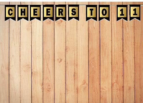 Cheers 11th Brithday Anniversary Black & Mettalic Gold Party Decoration Wall Bunting Banner