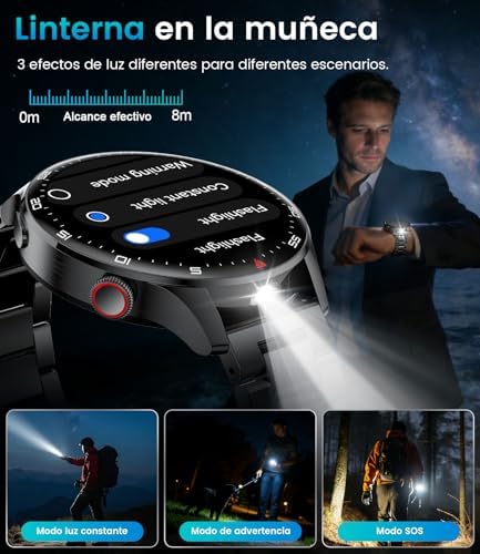 Reloj Inteligente Hombre con 800 mAh, Pantalla Táctil HD Grande de 1.7", Reloj Smart Militar con Luz LED, Función de Llamadas, IP68, 110+ Modos Deportivos Compatible con iOS/Android